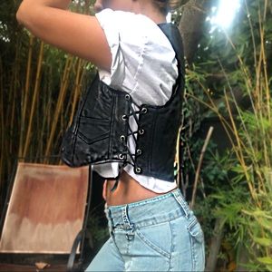 Vintage genuine leather moto vest